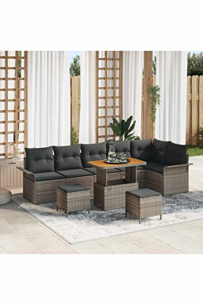 vidaxl Set de canapele pentru gradina cu perna 9 pcs Gri poliratan
