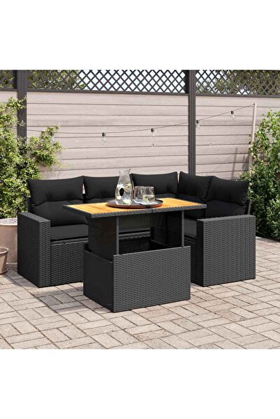 vidaxl Set mobilier de gradina cu perne, 5 piese, negru, poliratan