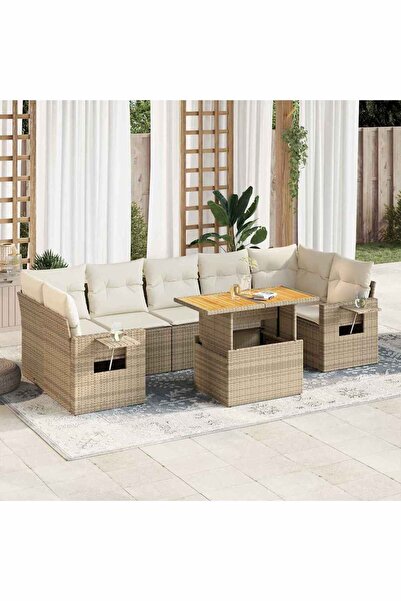 vidaxl Set canapele de gradina, 8 piese, cu perne, bej, poliratan
