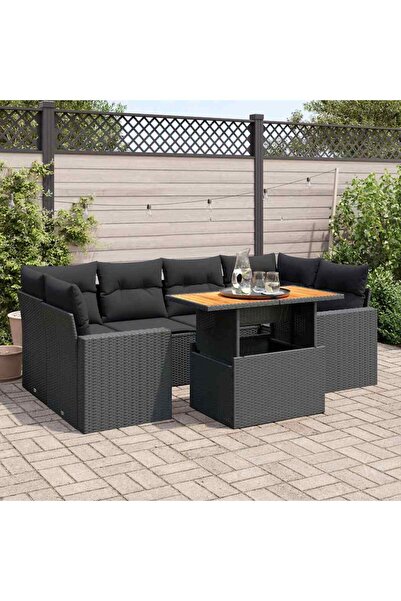 vidaxl Set canapele de gradina cu perne, 7 piese, negru, poliratan