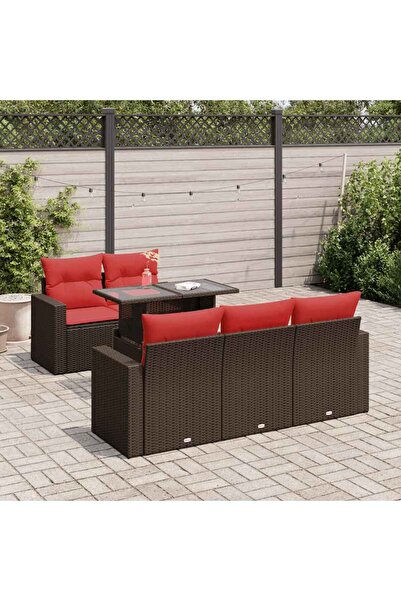 vidaxl Set canapele de gradina cu perne, 6 piese, maro, poliratan