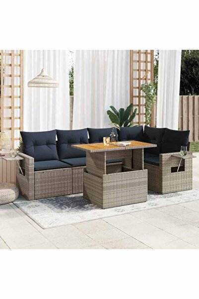 vidaxl Set mobilier gradina cu perne, 6 piese, gri, poliratan