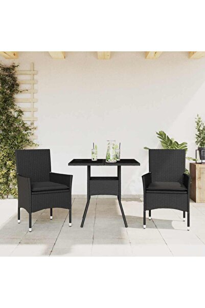 vidaxl Set mobilier de gradina cu perne 3 piese negru poliratan&sticla