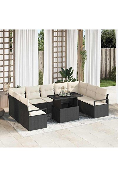 vidaxl Set de canapele pentru gradina 10 pcs Negru Rattan poli