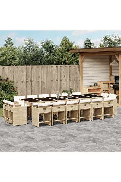 vidaxl Set mobilier de gradina cu perne, 17 piese, bej, poliratan