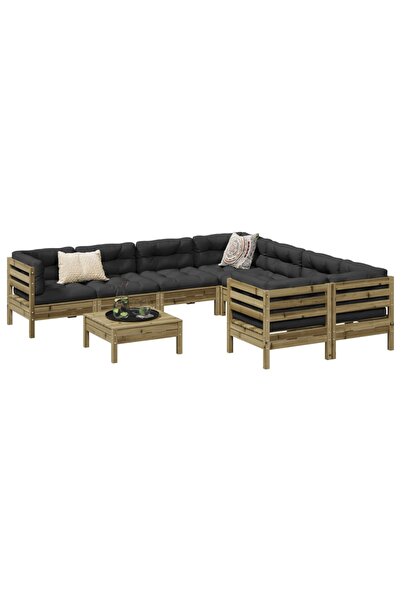 vidaxl Set canapea de gradina cu perne, 9 piese, lemn de pin tratat