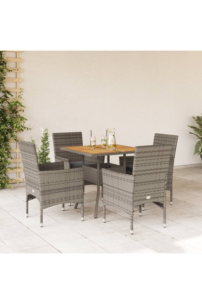 vidaxl Set mobilier gradina cu perne 5 piese gri poliratan/lemn acacia