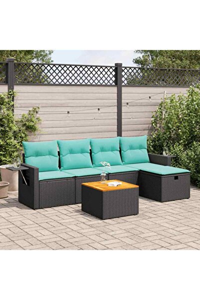 vidaxl Set mobilier de gradina cu perne, 6 piese, negru, poliratan
