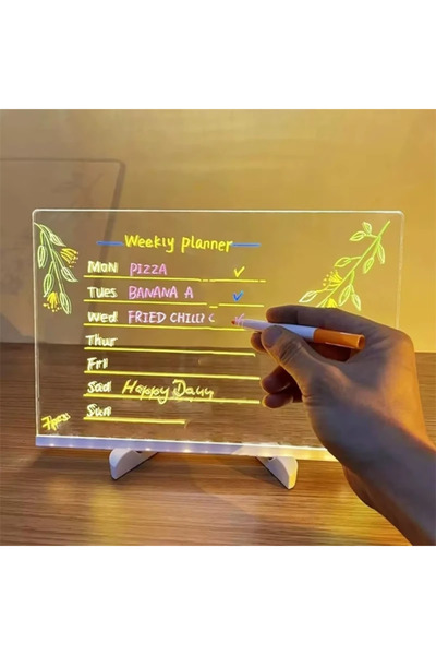 Azora Home 20x20 Cm Led Neon Işıklı Çizim ve Boya Şeffaf Yazı Tahtası Seti Iş...