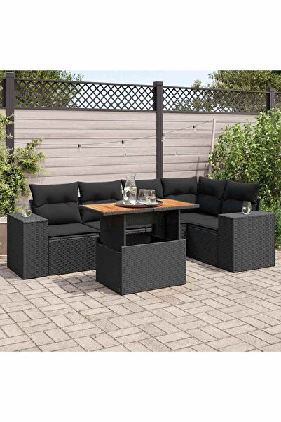 vidaxl Set mobilier de gradina cu perne, 6 piese, negru, poliratan