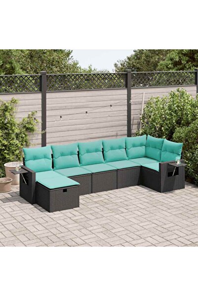 vidaxl Set canapele de gradina cu perne, 7 piese, negru, poliratan
