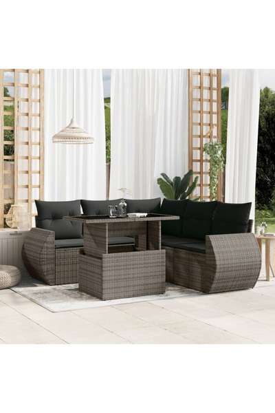 vidaxl Set mobilier gradina cu perne, 6 piese, gri, poliratan