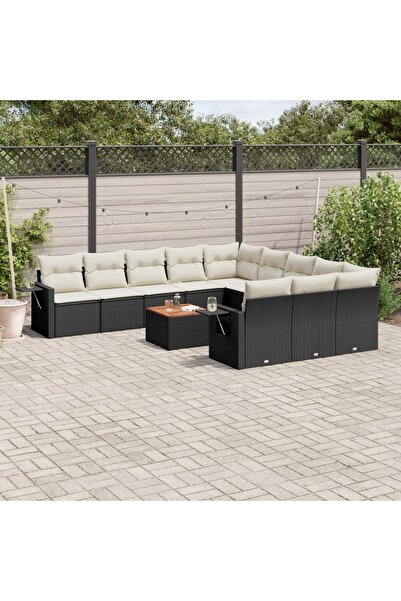 vidaxl Set canapele de gradina, 12 piese, cu perne, negru, poliratan