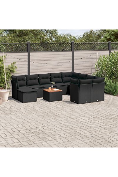 vidaxl Set canapele de gradina cu perne, 11 piese, negru, poliratan