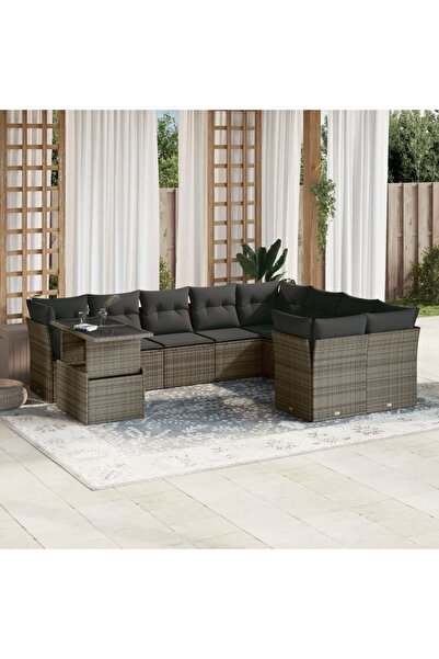vidaxl Set mobilier de gradina cu perne, 10 piese, gri, poliratan