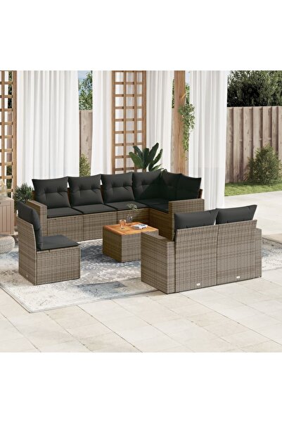 vidaxl Set canapele de gradina, 9 piese, cu perne, gri, poliratan
