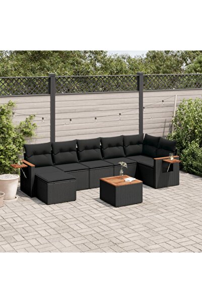 vidaxl Set mobilier de gradina cu perne, 8 piese, negru, poliratan