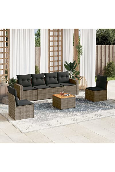 vidaxl Set canapele de gradina, 7 piese, cu perne, gri, poliratan