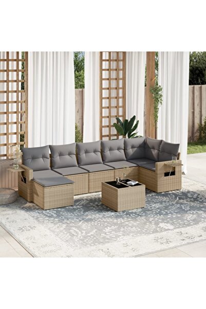 vidaxl Set canapele de gradina, 8 piese, cu perne, bej, poliratan
