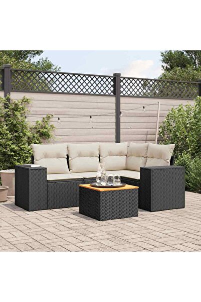 vidaxl Set mobilier de gradina cu perne, 5 piese, negru, poliratan