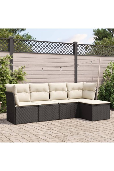 vidaxl Set mobilier de gradina cu perne, 5 piese, negru, poliratan