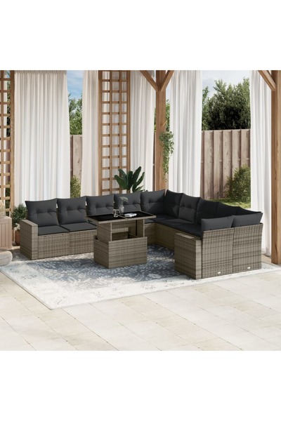 vidaxl Set canapele de gradina cu perne, 11 piese, gri, poliratan