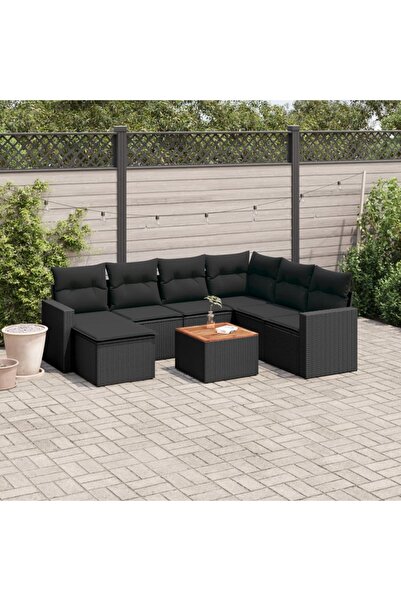 vidaxl Set mobilier de gradina cu perne, 8 piese, negru, poliratan