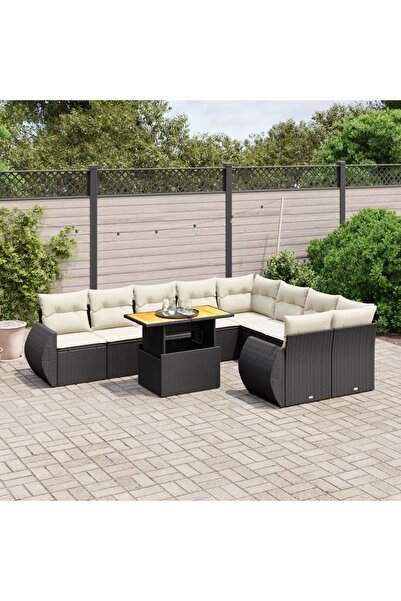 vidaxl Set canapele de gradina cu perne, 10 piese, negru, poliratan