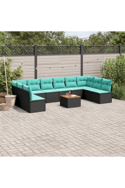 vidaxl Set canapele de gradina cu perne, 11 piese, negru, poliratan