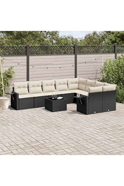 vidaxl Set canapele de gradina cu perne, 10 piese, negru, poliratan