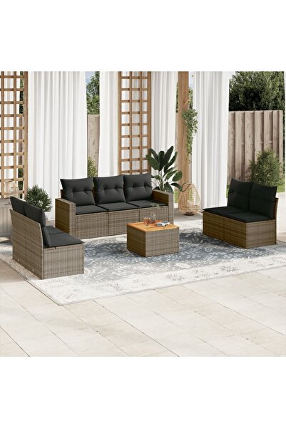 vidaxl Set canapele de gradina cu perne, 8 piese, gri, poliratan