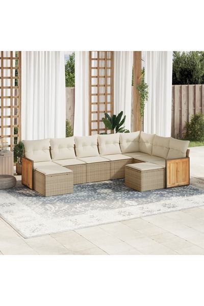 vidaxl Set canapele de gradina, 9 piese, cu perne, bej, poliratan