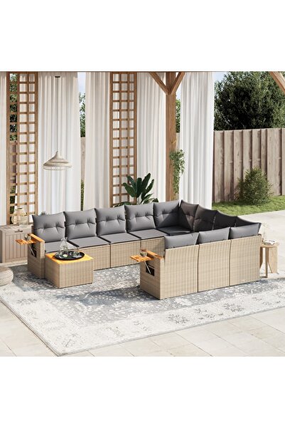 vidaxl Set canapele de gradina cu perne, 11 piese, bej, poliratan