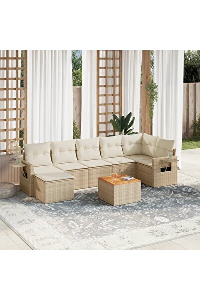 vidaxl Set canapele de gradina, 8 piese, cu perne, bej, poliratan