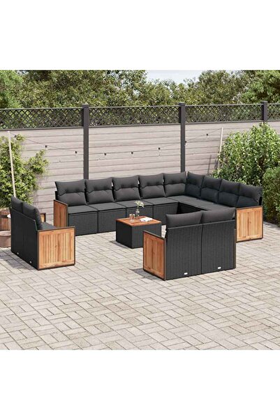 vidaxl Set mobilier de gradina cu perne, 13 piese, negru, poliratan