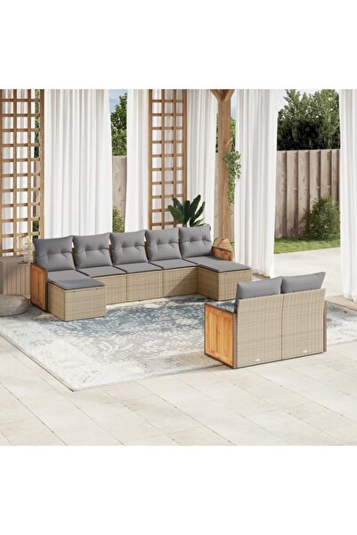 vidaxl Set canapele de gradina, 9 piese, cu perne, bej, poliratan