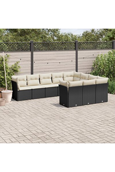 vidaxl Set canapele de gradina cu perne, 10 piese, negru, poliratan