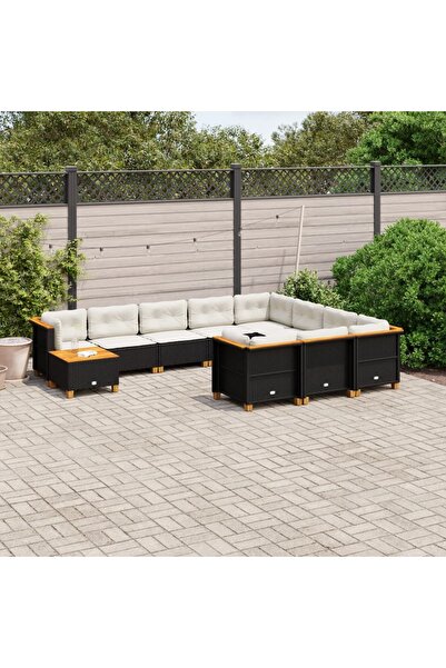 vidaxl Set canapele de gradina cu perne, 11 piese, negru, poliratan