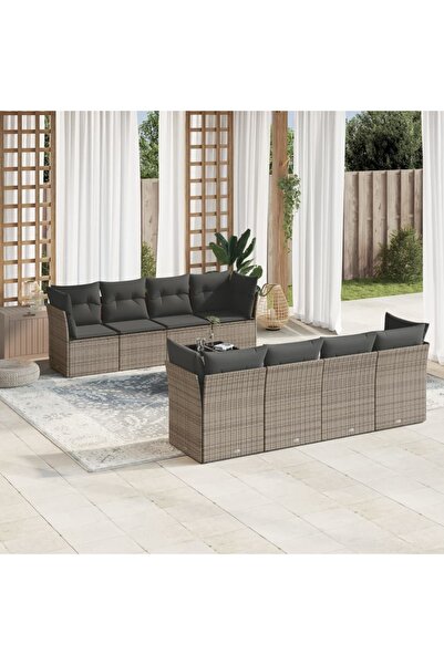 vidaxl Set canapele de gradina, 9 piese, cu perne, gri, poliratan