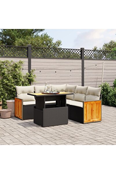 vidaxl Set mobilier de gradina cu perne, 6 piese, negru, poliratan