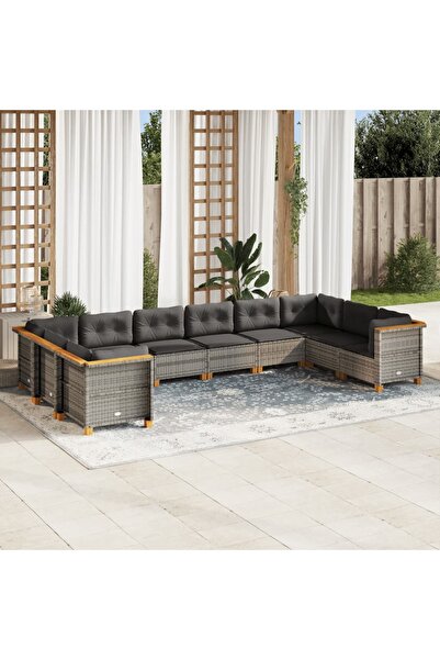 vidaxl Set mobilier de gradina cu perne, 10 piese, gri, poliratan