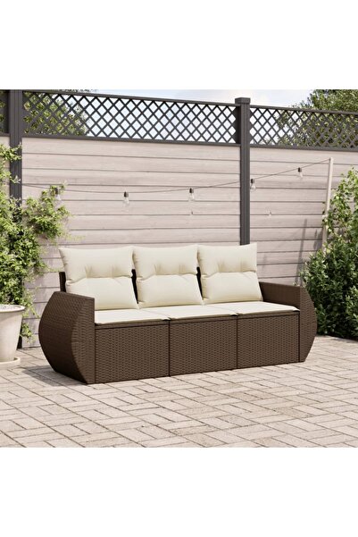 vidaxl Set canapele de gradina cu perne, 3 piese, maro, poliratan
