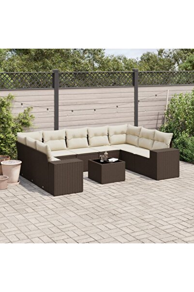 vidaxl Set canapele de gradina cu perne, 10 piese, maro, poliratan