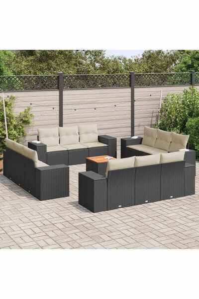 vidaxl Set mobilier de gradina cu perne, 13 piese, negru, poliratan