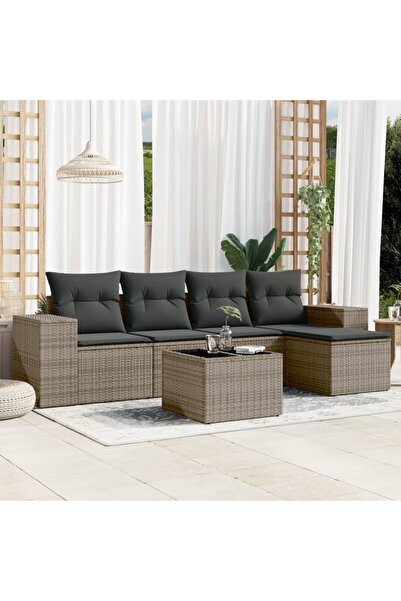 vidaxl Set mobilier gradina cu perne, 6 piese, gri, poliratan