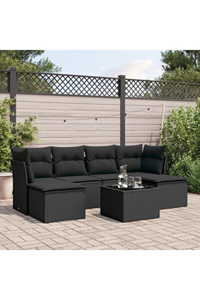 vidaxl Set canapele de gradina cu perne, 7 piese, negru, poliratan