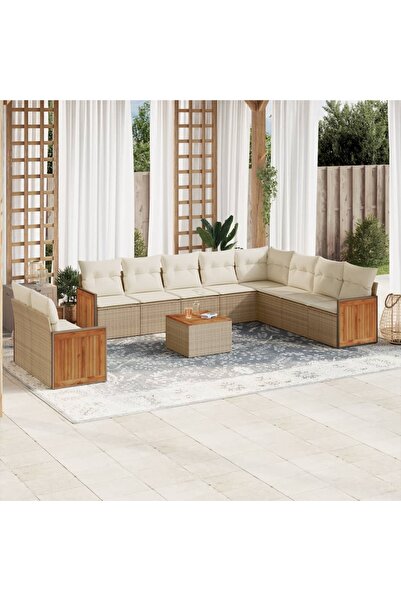vidaxl Set canapele de gradina cu perne, 11 piese, bej, poliratan