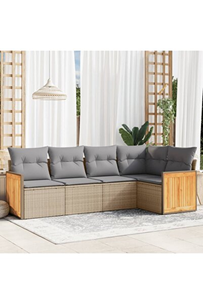 vidaxl Set canapele de gradina cu perne, 5 piese, bej, poliratan