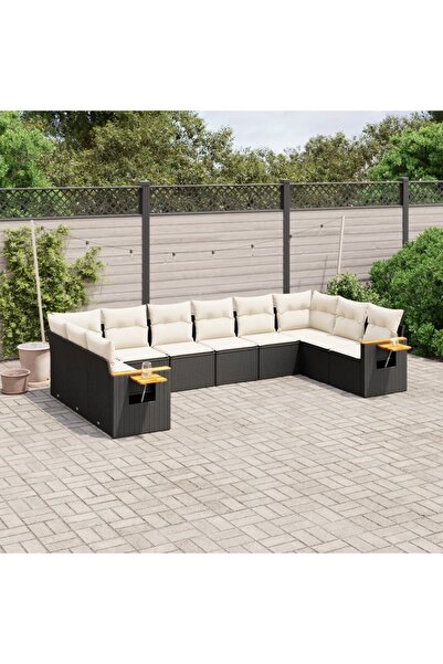 vidaxl Set canapele de gradina cu perne, 10 piese, negru, poliratan