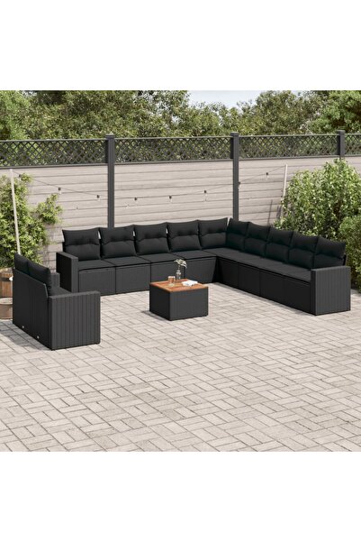 vidaxl Set canapele de gradina, 12 piese, cu perne, negru, poliratan